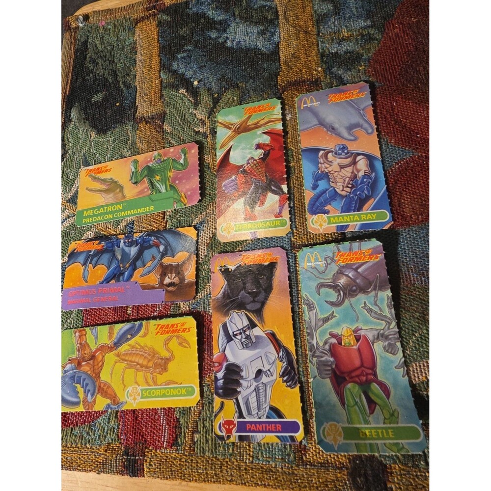 7 1995 McDonald's TRANSFORMER Cards Happy Meal Megatron Optimus Primal